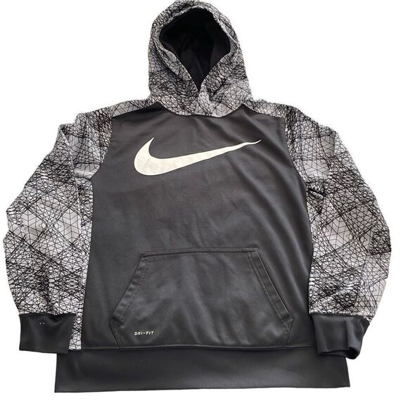 EUC! Nike Boys Gray Hooded Sweatshirt Web Print - Size XL - Picture 1 of 8
